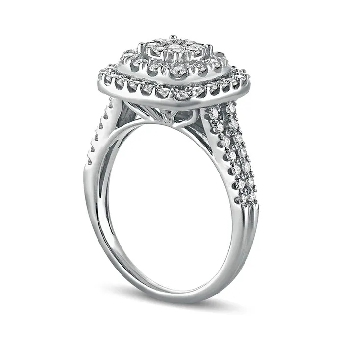 Rings Goldia 10 CT TW Natural Diamond MultiRow Cushion Frame Engagement Ring in Solid 10K White Gold Rings Goldia 10 CT TW Natural Diamond MultiRow Cushion Frame Engagement Ring in Solid 10K White Gold
