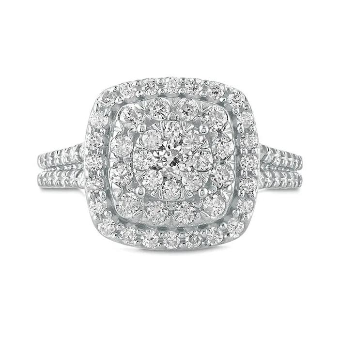 Rings Goldia 10 CT TW Natural Diamond MultiRow Cushion Frame Engagement Ring in Solid 10K White Gold Rings Goldia 10 CT TW Natural Diamond MultiRow Cushion Frame Engagement Ring in Solid 10K White Gold