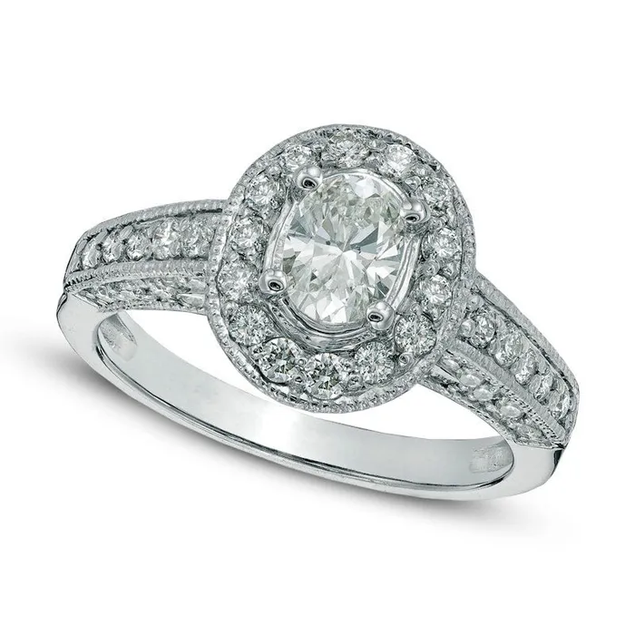 Rings Goldia 114 CT TW Oval Natural Diamond Frame Antique VintageStyle Engagement Ring in Solid 14K White Gold Rings Goldia 114 CT TW Oval Natural Diamond Frame Antique VintageStyle Engagement Ring in Solid 14K White Gold