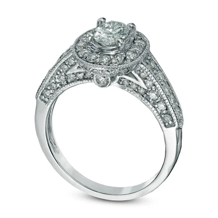 Rings Goldia 114 CT TW Oval Natural Diamond Frame Antique VintageStyle Engagement Ring in Solid 14K White Gold Rings Goldia 114 CT TW Oval Natural Diamond Frame Antique VintageStyle Engagement Ring in Solid 14K White Gold