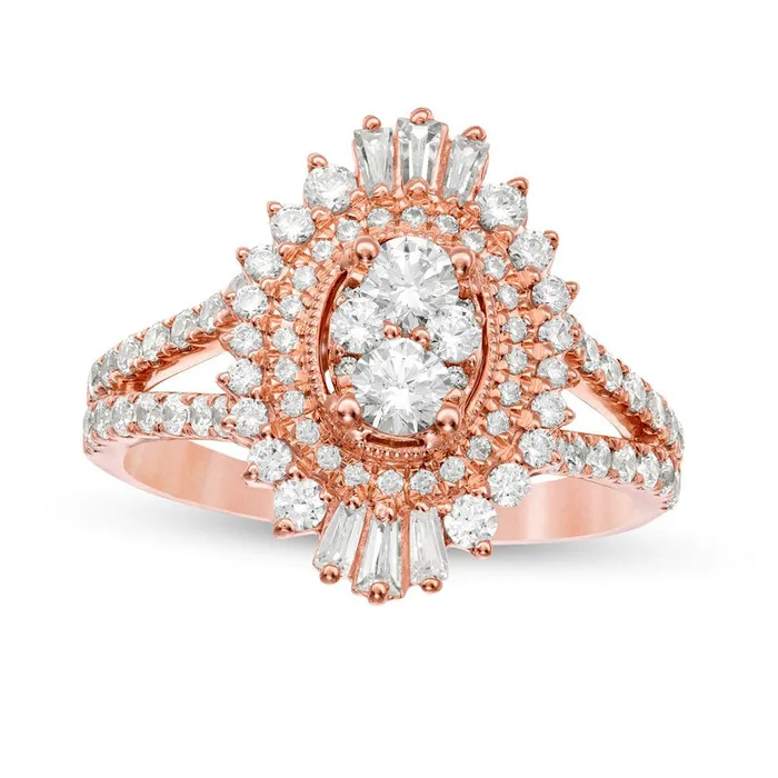 Rings Goldia 125 CT TW Composite Natural Diamond Oval Starburst Frame Split Shank Ring in Solid 14K Rose Gold Rings Goldia 125 CT TW Composite Natural Diamond Oval Starburst Frame Split Shank Ring in Solid 14K Rose Gold