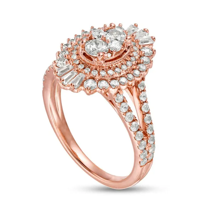 Rings Goldia 125 CT TW Composite Natural Diamond Oval Starburst Frame Split Shank Ring in Solid 14K Rose Gold Rings Goldia 125 CT TW Composite Natural Diamond Oval Starburst Frame Split Shank Ring in Solid 14K Rose Gold