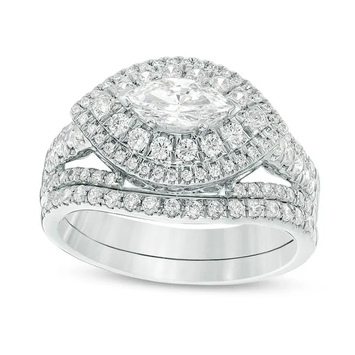 Rings Goldia 125 CT TW Marquise Natural Diamond Sideways Double Frame MultiRow Bridal Engagement Ring Set in Solid 14K White Gold Rings Goldia 125 CT TW Marquise Natural Diamond Sideways Double Frame MultiRow Bridal Engagement Ring Set in Solid 14K White Gold