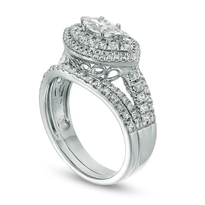 Rings Goldia 125 CT TW Marquise Natural Diamond Sideways Double Frame MultiRow Bridal Engagement Ring Set in Solid 14K White Gold Rings Goldia 125 CT TW Marquise Natural Diamond Sideways Double Frame MultiRow Bridal Engagement Ring Set in Solid 14K White Gold