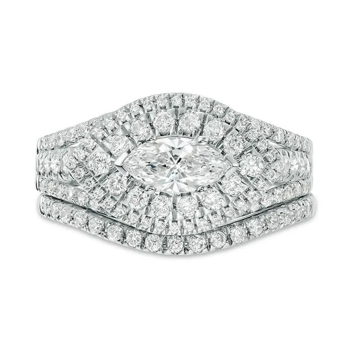 Rings Goldia 125 CT TW Marquise Natural Diamond Sideways Double Frame MultiRow Bridal Engagement Ring Set in Solid 14K White Gold Rings Goldia 125 CT TW Marquise Natural Diamond Sideways Double Frame MultiRow Bridal Engagement Ring Set in Solid 14K White Gold