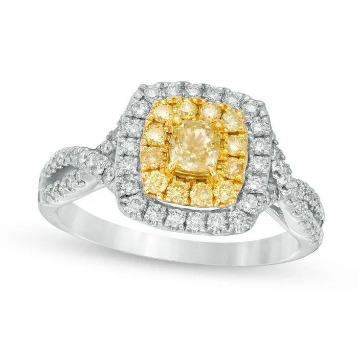 Rings Goldia 15 CT TW PrincessCut Yellow and White Natural Diamond Double Frame Twist Engagement Ring in Solid 14K White Gold Size 7 Rings Goldia 15 CT TW PrincessCut Yellow and White Natural Diamond Double Frame Twist Engagement Ring in Solid 14K White Gold Size 7