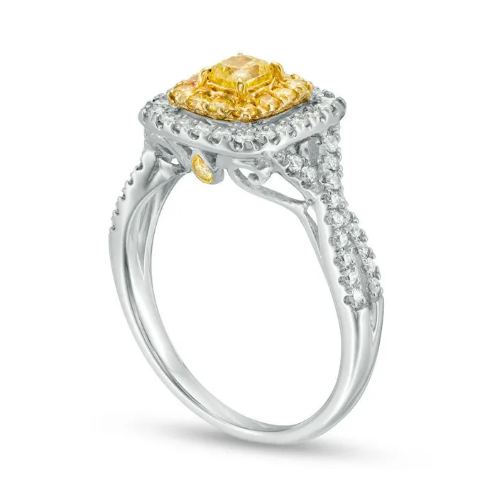 Rings Goldia 15 CT TW PrincessCut Yellow and White Natural Diamond Double Frame Twist Engagement Ring in Solid 14K White Gold Size 7 Rings Goldia 15 CT TW PrincessCut Yellow and White Natural Diamond Double Frame Twist Engagement Ring in Solid 14K White Gold Size 7