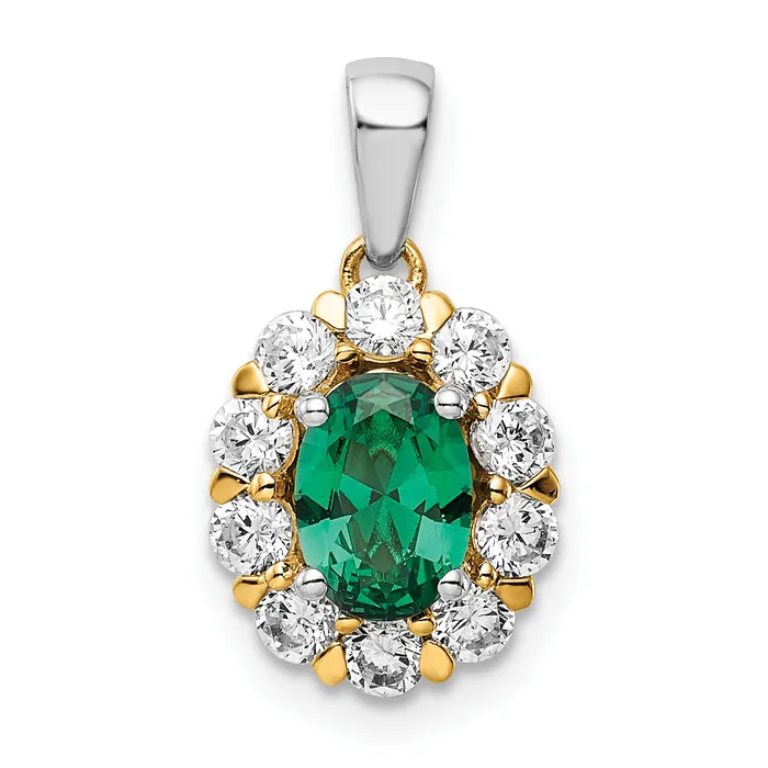 Rings Goldia 14k TwoTone 12 Ct Lab Grown Diamond VSSI G and Lab Created Emerald Halo Pendant Rings Goldia 14k TwoTone 12 Ct Lab Grown Diamond VSSI G and Lab Created Emerald Halo Pendant