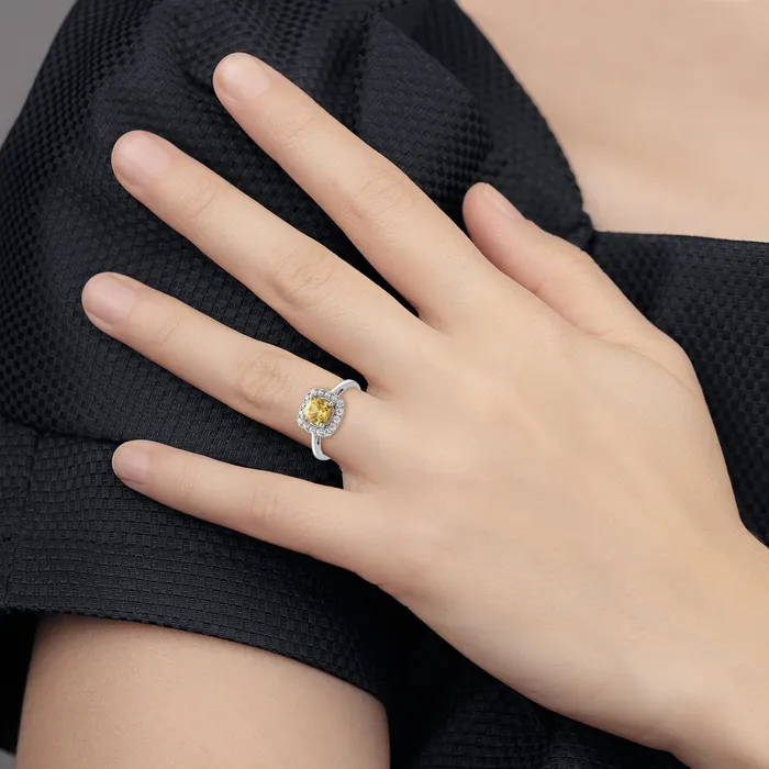 Rings Goldia 14k White Gold 14 Ct Lab Grown Diamond VSSI G November Birthstone Citrine Halo Ring