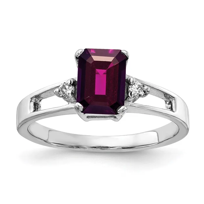 Rings Goldia 14k White Gold 7x5mm Emerald Cut Rhodolite Garnet A Diamond ring Rings Goldia 14k White Gold 7x5mm Emerald Cut Rhodolite Garnet A Diamond ring