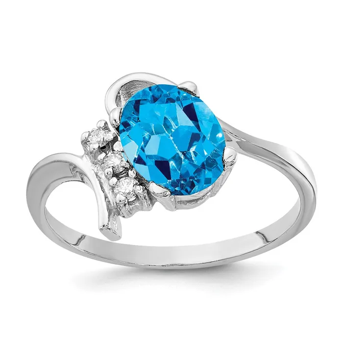 Rings Goldia 14k White Gold 8x6mm Oval Blue Topaz AA Diamond ring
