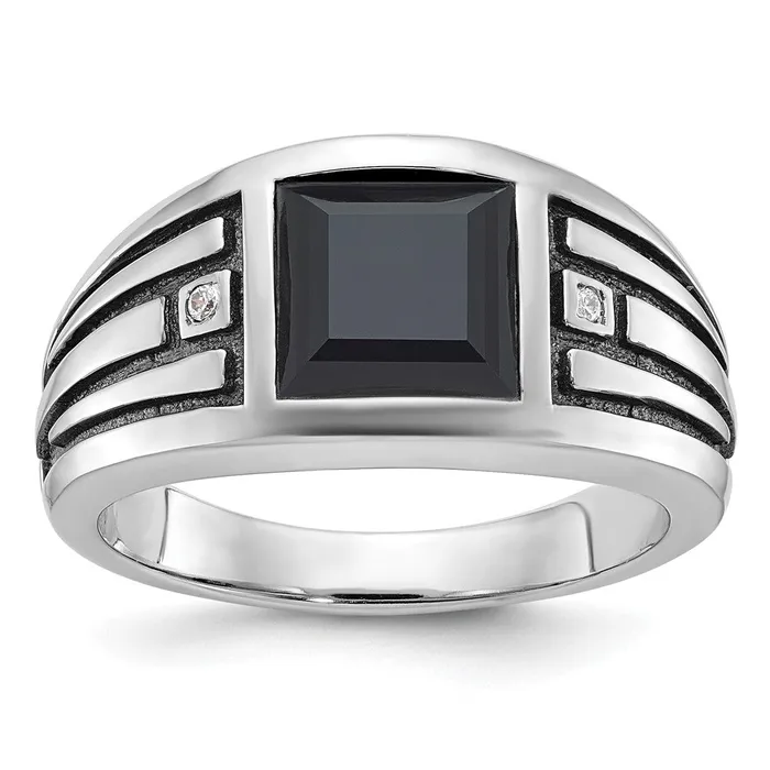 Rings Goldia 14k White Gold Mens Onyx and Diamond Ring Mounting