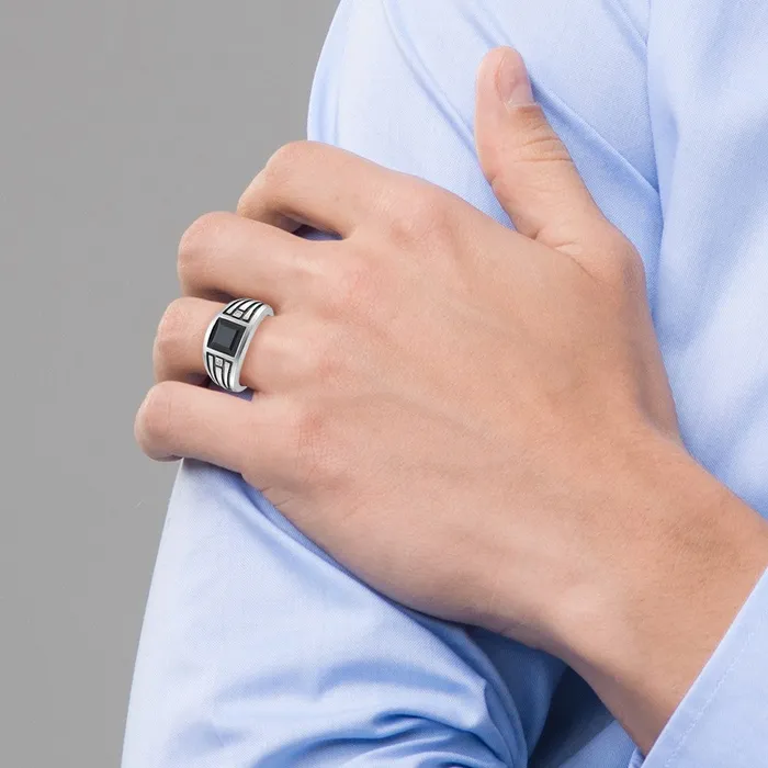 Rings Goldia 14k White Gold Mens Onyx and Diamond Ring Mounting