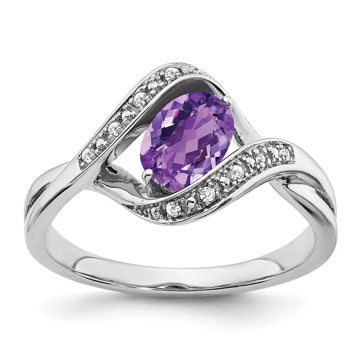 Rings Goldia 14k White Gold Oval Amethyst and Real Diamond Ring