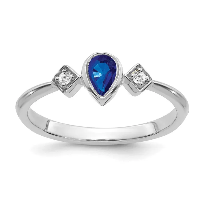 Rings Goldia 14k White Gold Pear Bezel Sapphire and Real Diamond Ring