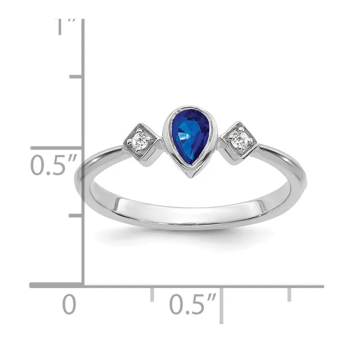Rings Goldia 14k White Gold Pear Bezel Sapphire and Real Diamond Ring