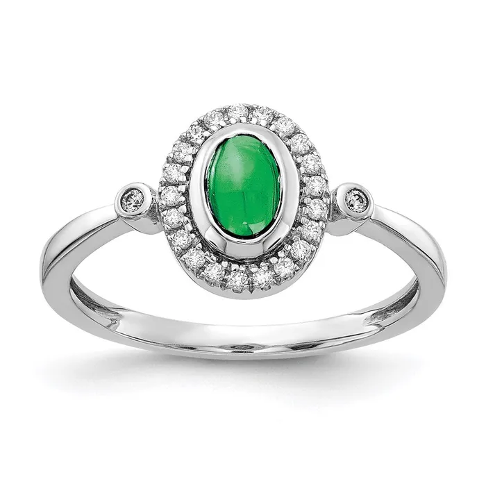 Rings Goldia 14k White Gold Real Diamond and Oval Cabochon Emerald Halo Ring Rings Goldia 14k White Gold Real Diamond and Oval Cabochon Emerald Halo Ring