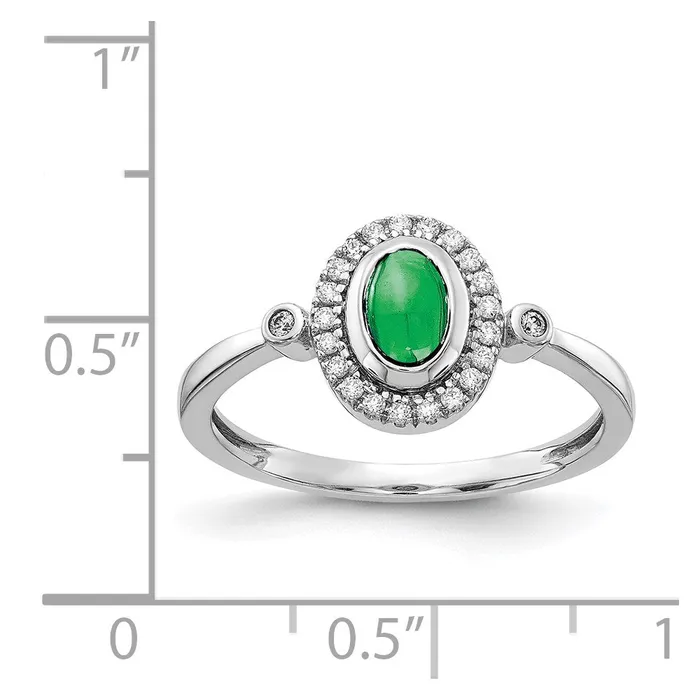 Rings Goldia 14k White Gold Real Diamond and Oval Cabochon Emerald Halo Ring