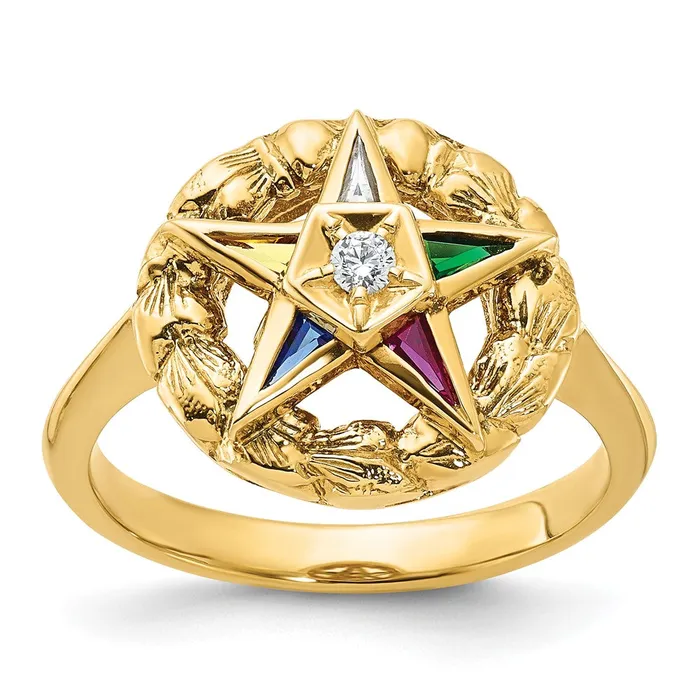 Rings Goldia 14k Yellow Gold Womens Polished and Textured with Multicolor CZ and Diamond Eastern Star Masonic Ring Rings Goldia 14k Yellow Gold Womens Polished and Textured with Multicolor CZ and Diamond Eastern Star Masonic Ring