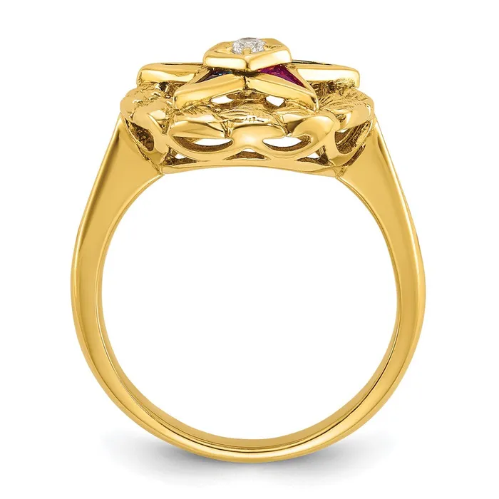 Rings Goldia 14k Yellow Gold Womens Polished and Textured with Multicolor CZ and Diamond Eastern Star Masonic Ring