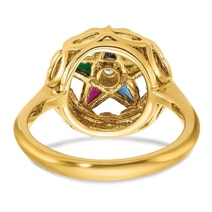 Rings Goldia 14k Yellow Gold Womens Polished and Textured with Multicolor CZ and Diamond Eastern Star Masonic Ring