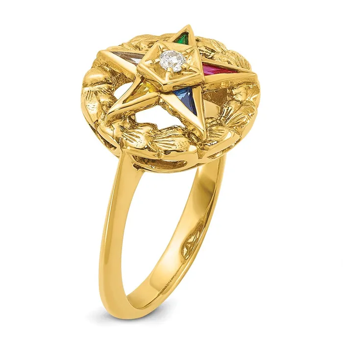 Rings Goldia 14k Yellow Gold Womens Polished and Textured with Multicolor CZ and Diamond Eastern Star Masonic Ring