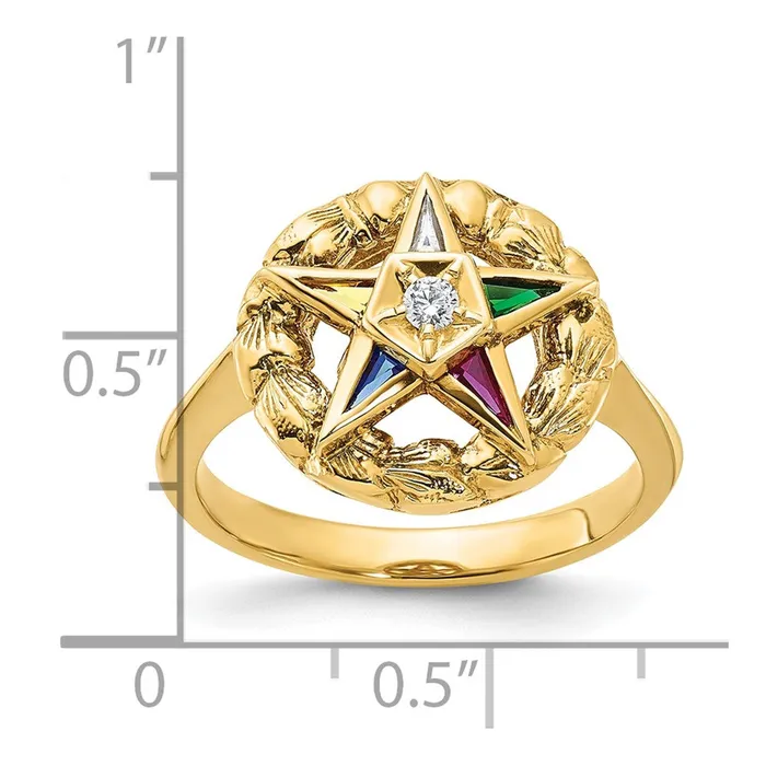 Rings Goldia 14k Yellow Gold Womens Polished and Textured with Multicolor CZ and Diamond Eastern Star Masonic Ring
