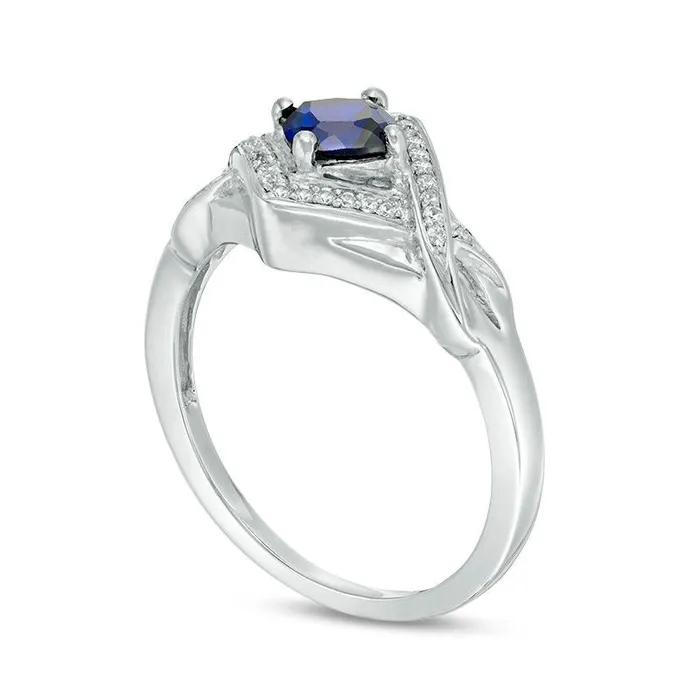 Rings Goldia 50mm CushionCut LabCreated Blue Sapphire and 010 CT TW Diamond Tilted Frame Ring in Sterling Silver Rings Goldia 50mm CushionCut LabCreated Blue Sapphire and 010 CT TW Diamond Tilted Frame Ring in Sterling Silver