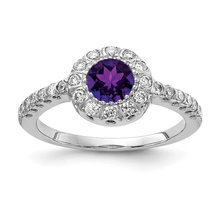 Rings Goldiacom 14k White Gold 5mm Amethyst Checker VS Real Diamond ring Rings Goldiacom 14k White Gold 5mm Amethyst Checker VS Real Diamond ring