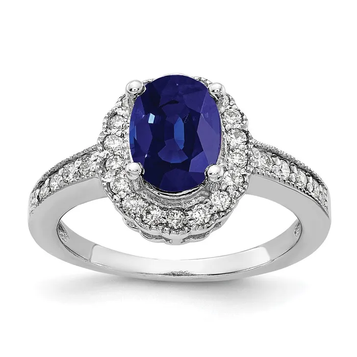 Rings Goldiacom 14k White Gold 8x6mm Oval Sapphire VS Real Diamond ring