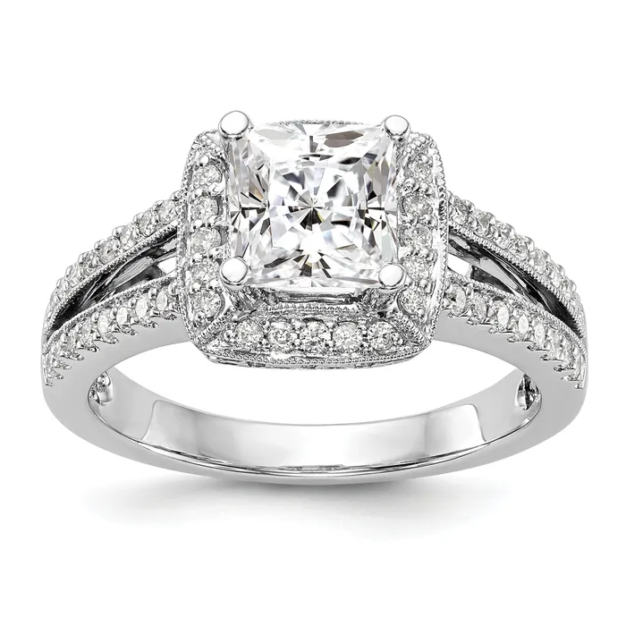 Rings Goldiacom 14K White Gold Diamond Princess CZ Halo Engagement Ring