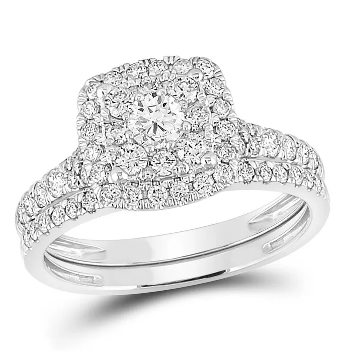 Rings Goldiacom Certified 10 Ct Diamond Double Halo Bridal Engagement Ring Set in 14K White Gold