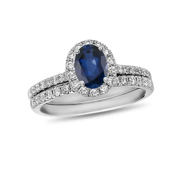 Rings Goldiacom Oval Blue Sapphire and 58 CT TW Diamond Frame Bridal Engagement Ring Set in 14K White Gold Rings Goldiacom Oval Blue Sapphire and 58 CT TW Diamond Frame Bridal Engagement Ring Set in 14K White Gold
