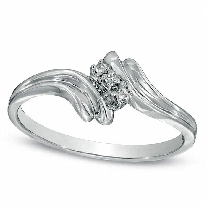 Rings Goldia Natural Diamond Accent Three Stone Bypass Ring in Solid 10K White Gold Rings Goldia Natural Diamond Accent Three Stone Bypass Ring in Solid 10K White Gold