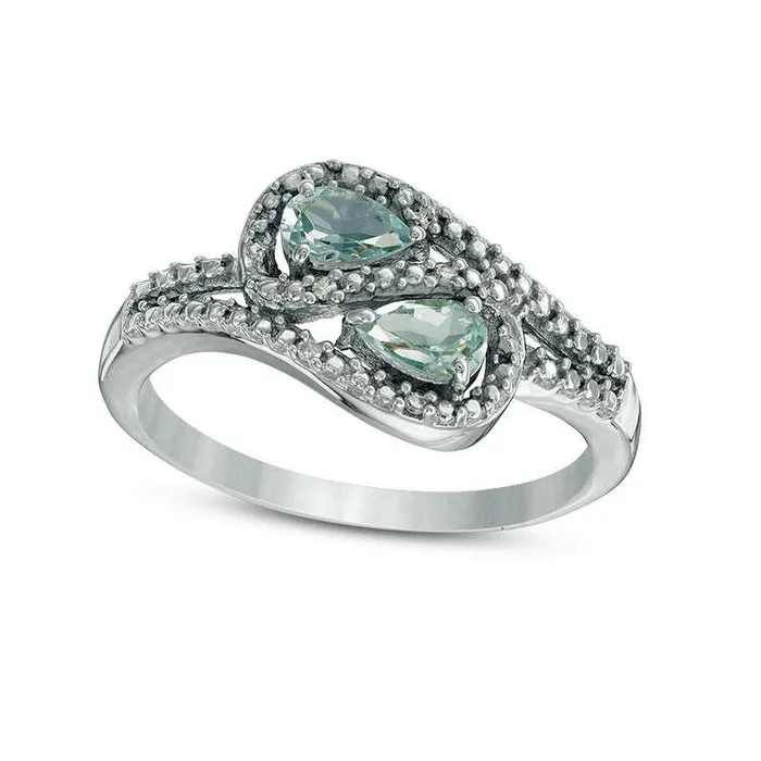 Rings Goldia Oval Aquamarine and Natural Diamond Accent Bypass Loop Ring in Solid 10K White Gold Rings Goldia Oval Aquamarine and Natural Diamond Accent Bypass Loop Ring in Solid 10K White Gold
