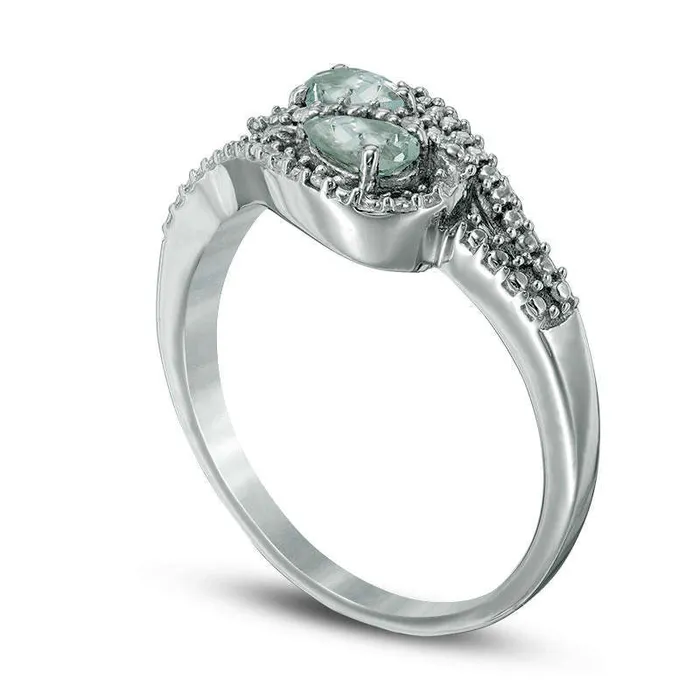Rings Goldia Oval Aquamarine and Natural Diamond Accent Bypass Loop Ring in Solid 10K White Gold Rings Goldia Oval Aquamarine and Natural Diamond Accent Bypass Loop Ring in Solid 10K White Gold