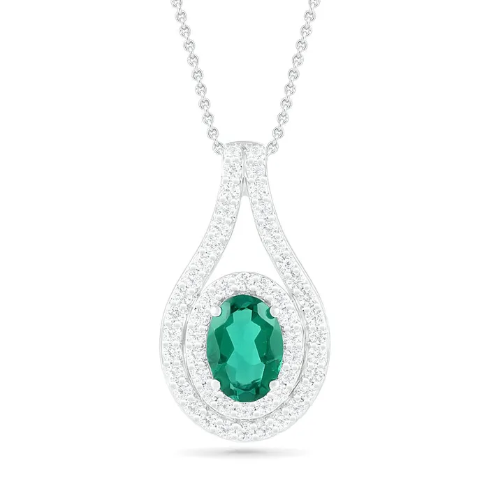 Rings Goldia Oval LabCreated Emerald and White Sapphire Frame Open Teardrop Pendant in Sterling Silver Rings Goldia Oval LabCreated Emerald and White Sapphire Frame Open Teardrop Pendant in Sterling Silver