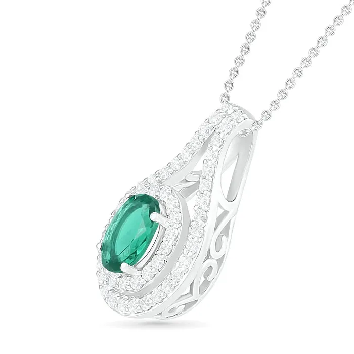 Rings Goldia Oval LabCreated Emerald and White Sapphire Frame Open Teardrop Pendant in Sterling Silver Rings Goldia Oval LabCreated Emerald and White Sapphire Frame Open Teardrop Pendant in Sterling Silver