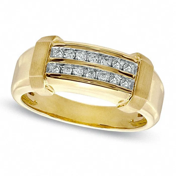 Rings Goldia Previously Owned Mens 020 CT TW Natural Diamond Double Row Wedding Band in Solid 10K Yellow Gold Rings Goldia Previously Owned Mens 020 CT TW Natural Diamond Double Row Wedding Band in Solid 10K Yellow Gold