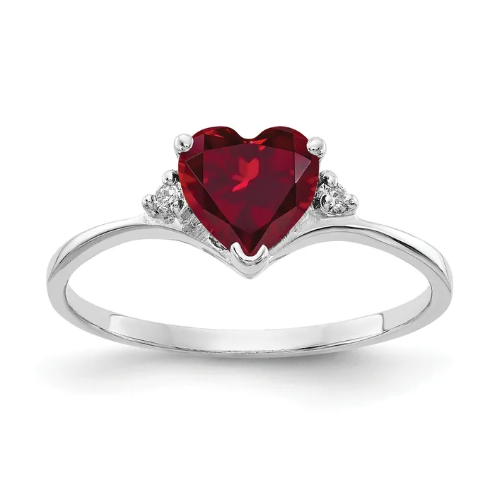 Rings Goldia Solid 14k White Gold 6mm Heart Created Simulated Ruby VS CZ Ring