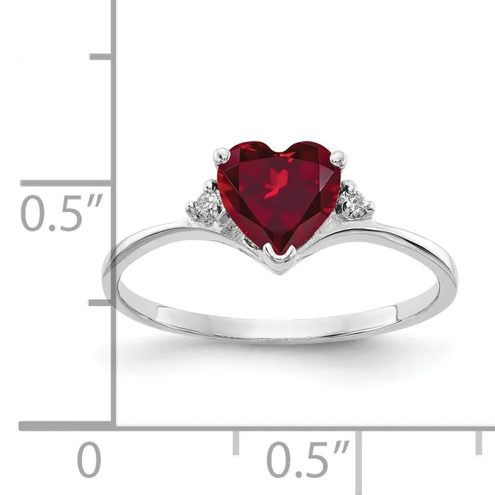 Rings Goldia Solid 14k White Gold 6mm Heart Created Simulated Ruby VS CZ Ring