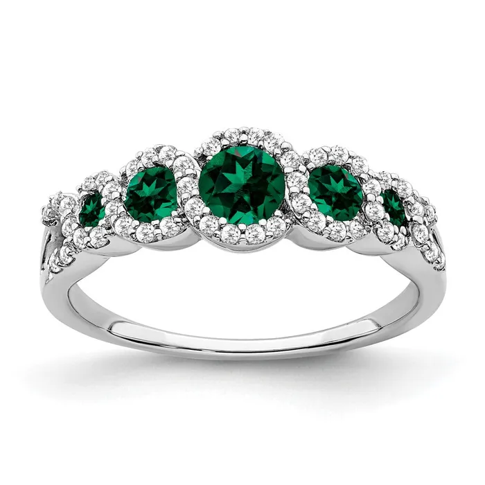 Rings Goldia Solid 14k White Gold Created Simulated Emerald and CZ Ring