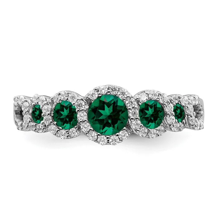 Rings Goldia Solid 14k White Gold Created Simulated Emerald and CZ Ring