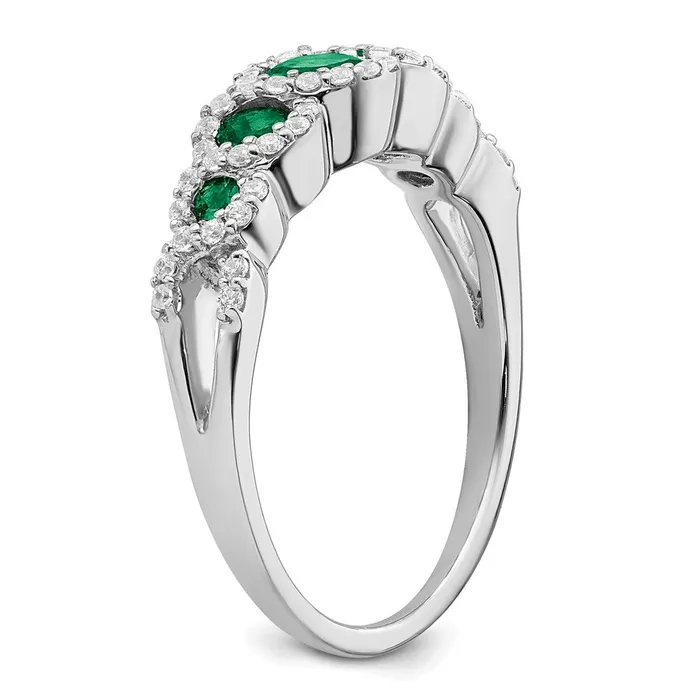 Rings Goldia Solid 14k White Gold Created Simulated Emerald and CZ Ring