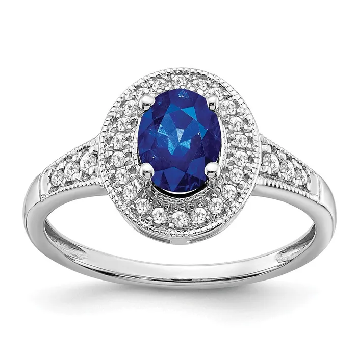 Rings Goldia Solid 14k White Gold Oval Created Simulated Sapphire and CZ Halo Ring Rings Goldia Solid 14k White Gold Oval Created Simulated Sapphire and CZ Halo Ring