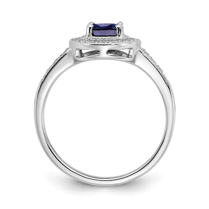 Rings Goldia Solid 14k White Gold Oval Created Simulated Sapphire and CZ Halo Ring