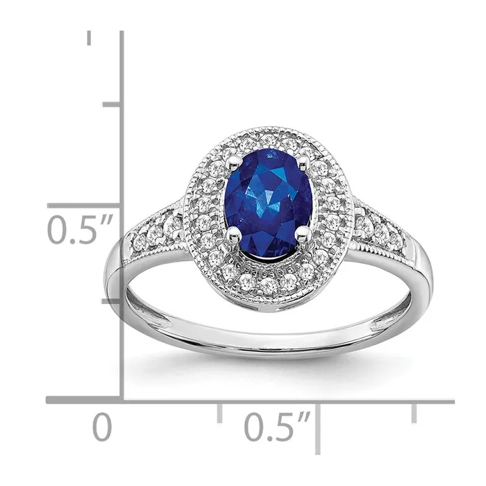 Rings Goldia Solid 14k White Gold Oval Created Simulated Sapphire and CZ Halo Ring