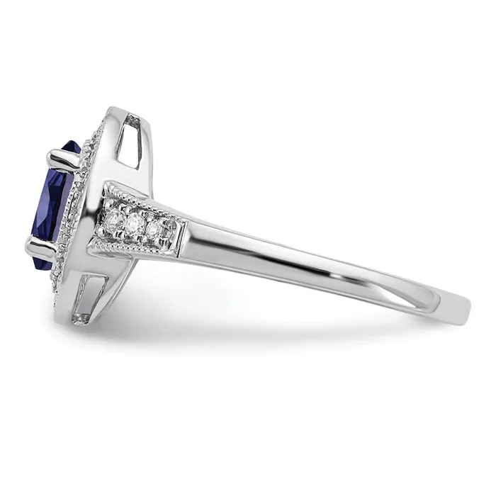 Rings Goldia Solid 14k White Gold Oval Created Simulated Sapphire and CZ Halo Ring