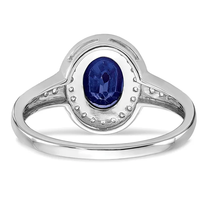 Rings Goldia Solid 14k White Gold Oval Created Simulated Sapphire and CZ Halo Ring