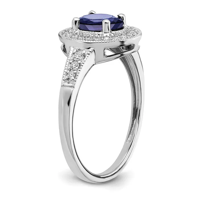 Rings Goldia Solid 14k White Gold Oval Created Simulated Sapphire and CZ Halo Ring